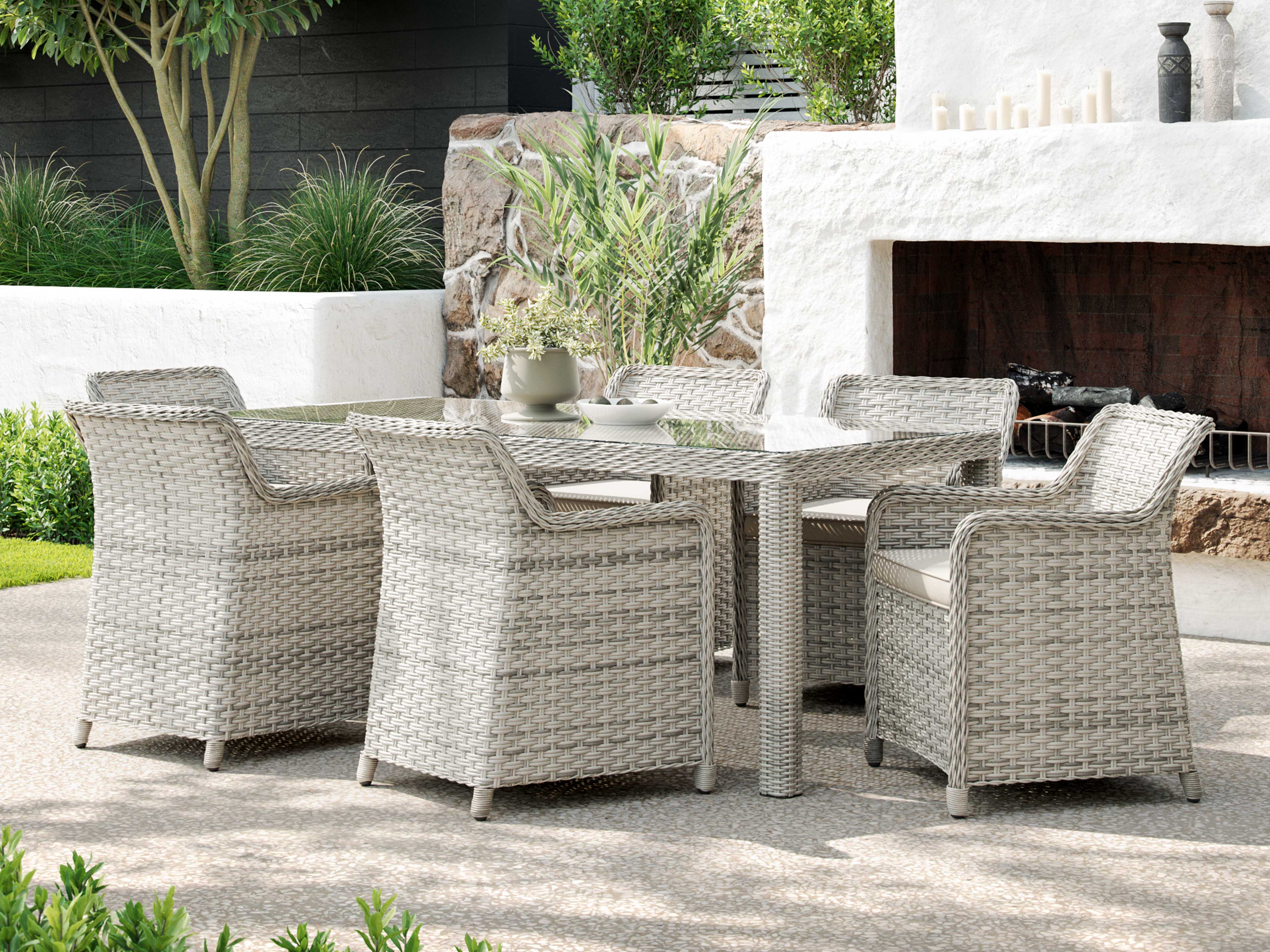 Wicker outdoor dining set deals for 6