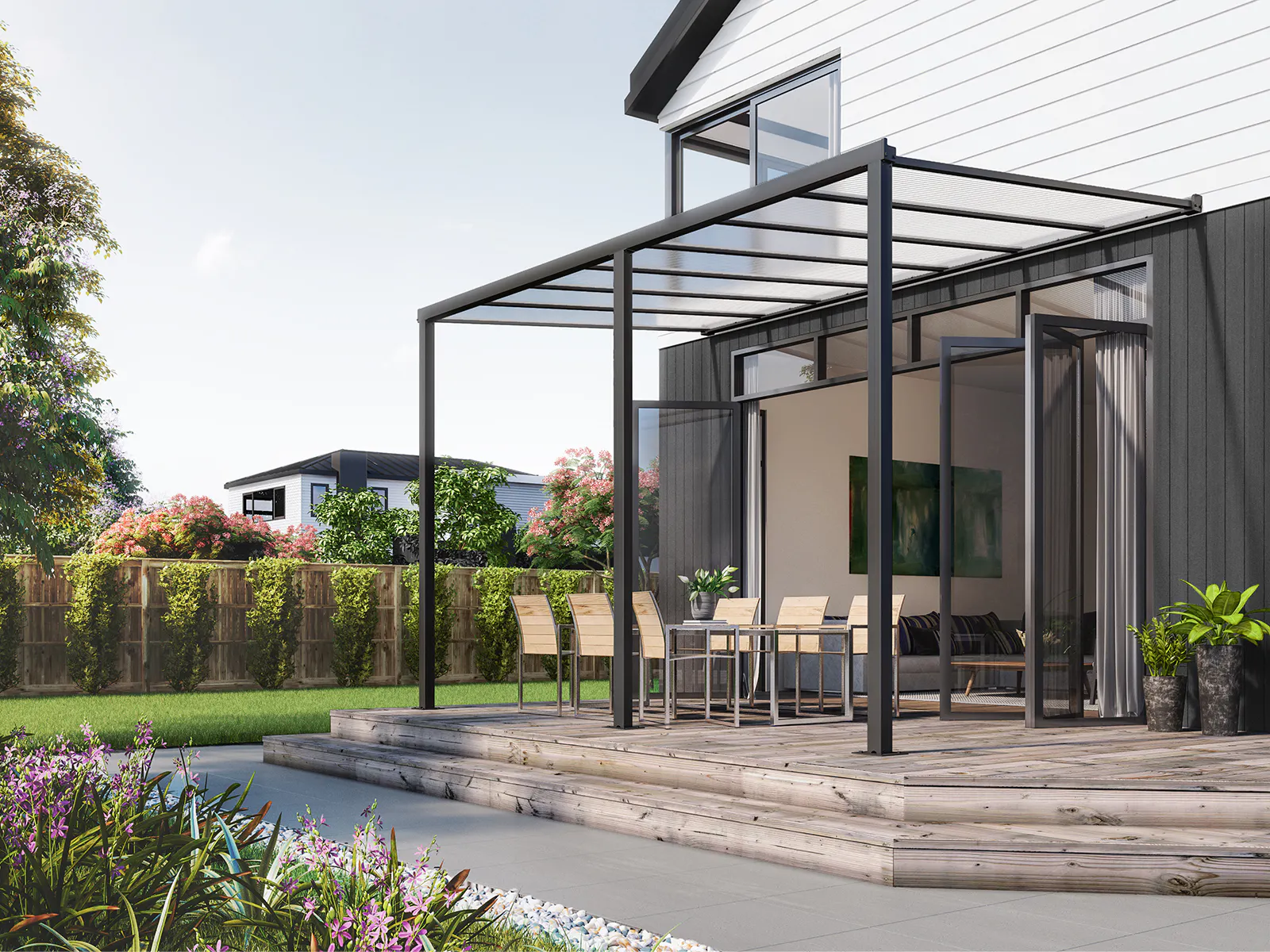 Wall Mounted Patio Cover 4.8m x 3m Ironsand - Fixed Roof - Patio Covers ...