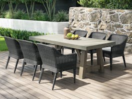 Tate Concrete Outdoor Dining Table with Sabi Rattan Chairs