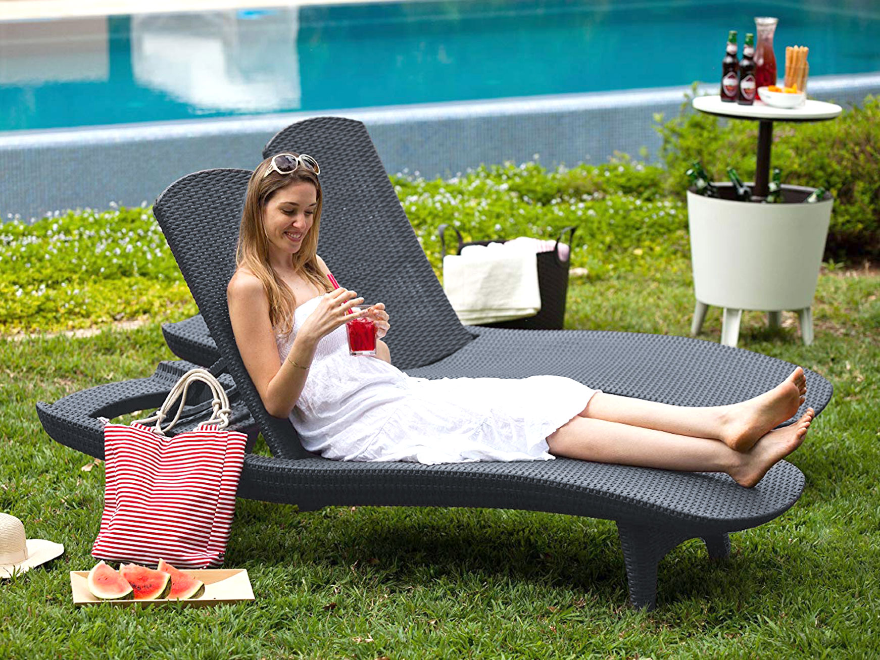 Keter set of 2 pacific sun lounge outdoor chaise pool best sale chairs