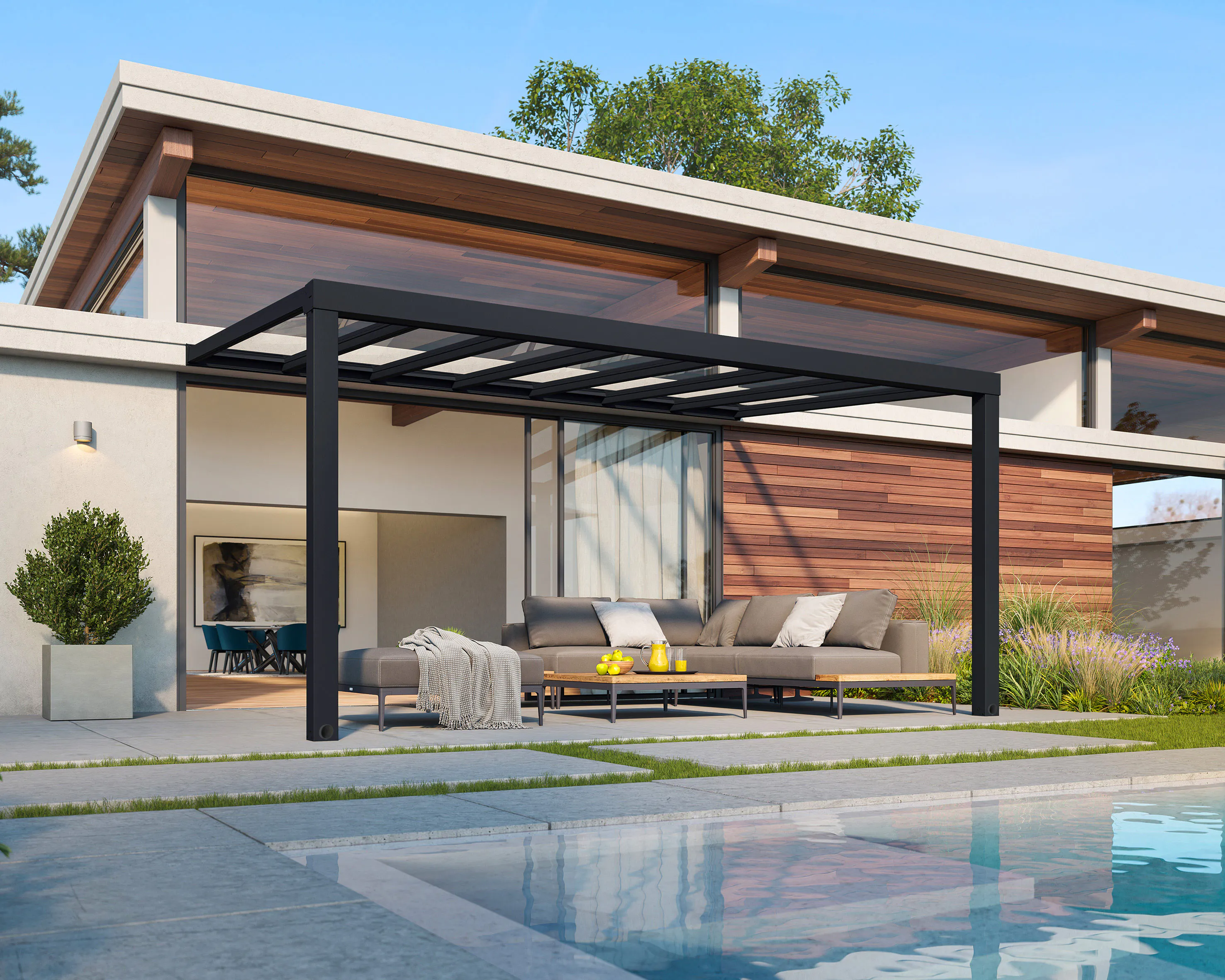 Palram Wall Mounted Patio Cover Stockholm 3.4m x 5.2m - Fixed Roof ...