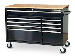 Rolling Tool Cabinet 9 Drawer 52" with Solid Wood Top