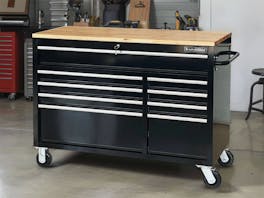 Rolling Tool Cabinet 9 Drawer 52" with Solid Wood Top