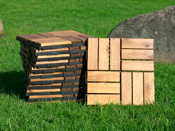 Outdoor Wooden Deck Tiles 12 Slat - Pack of 12