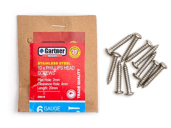 Stainless Steel Screws - Gauge 6 -20mm (10 Pack)