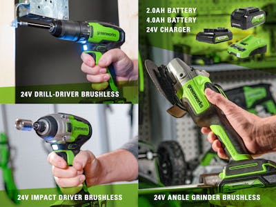 Greenworks 24V Max Cordless Brushless Drill + Impact Combo Kit, (2) 2.0Ah Batteries, Fast Charger, and Bag Included