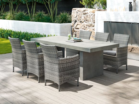 Modulo Concrete Outdoor Dining Table with Elba Rattan Chairs