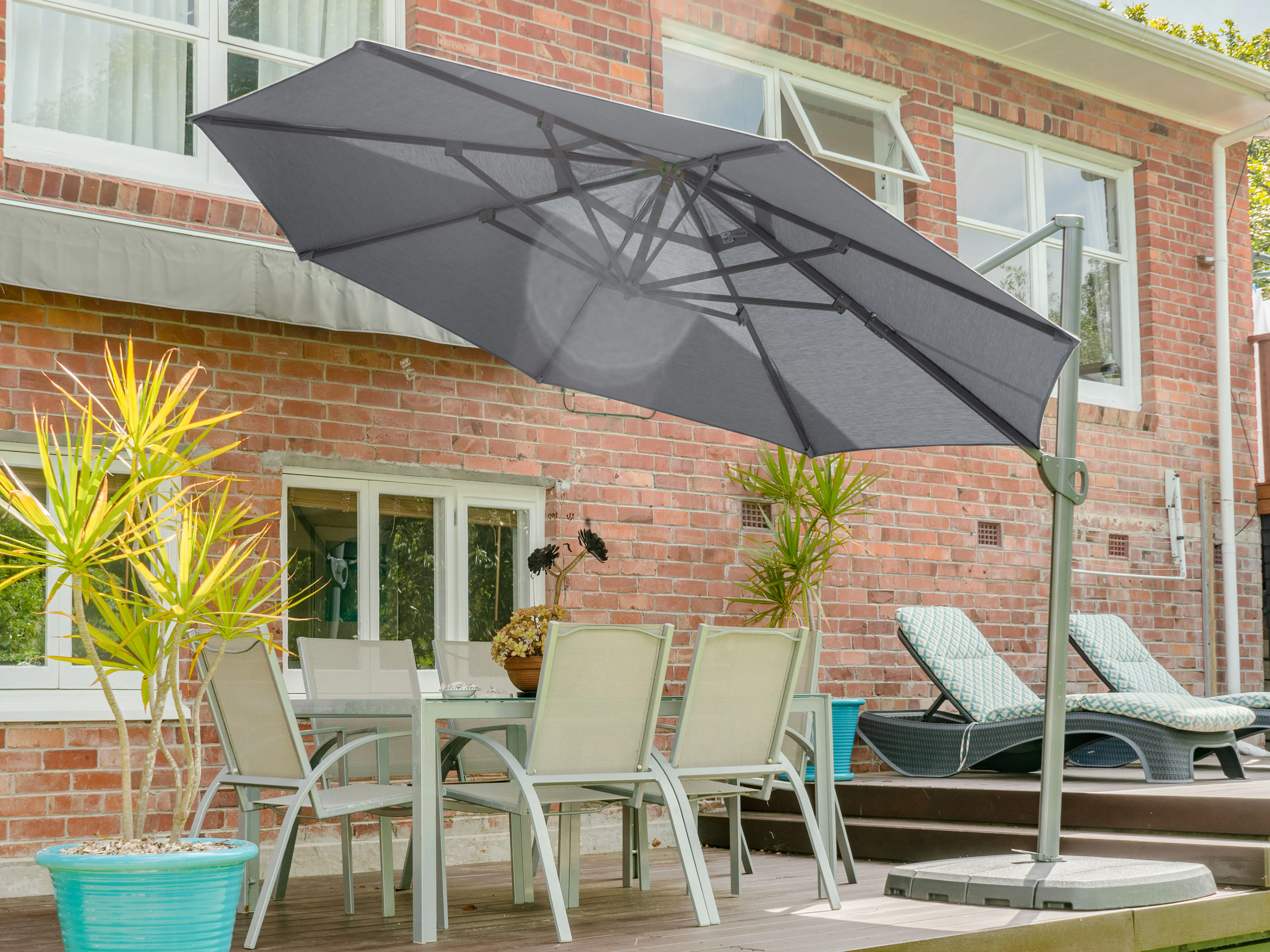 Shelta Navare Cantilever Umbrella O Bravia 3 3m Charcoal Umbrellas Outdoor Furniture Home Outdoor Living Trade Tested