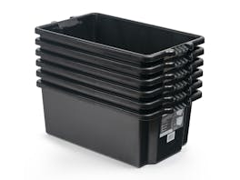 Storage Crate Fish Bin Heavy Duty Black 54L - 6 Pack