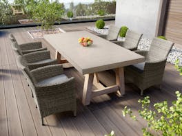 Tate Concrete Outdoor Dining Table with Elba Rattan Chairs